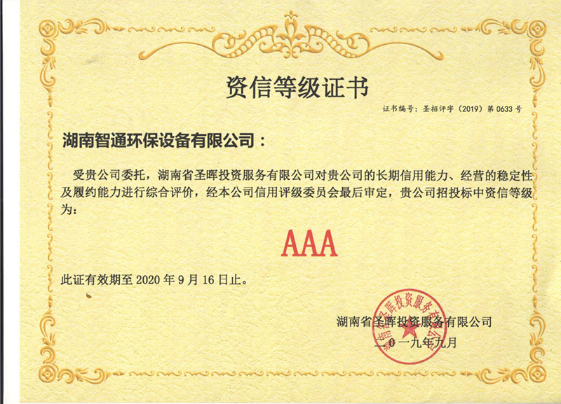 AAA资信等级证书